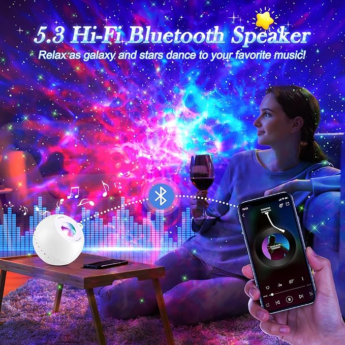 Star Projector Galaxy Light, 15 Colors+15 White Noises Galaxy Projector for Bedroom Adults Ceiling Projector Kids, Bluetooth Star Projector for Kids Galaxy Lamp, Stars Projector for Ceiling Projector