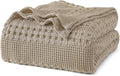PHF 100% Cotton Waffle Weave Blanket Twin Size for Bed, Soft Lightweight & Breathable, All-Season Comfort, Luxury Aesthetic Woven Bedding for Home Decor, 66"x90", Taupe