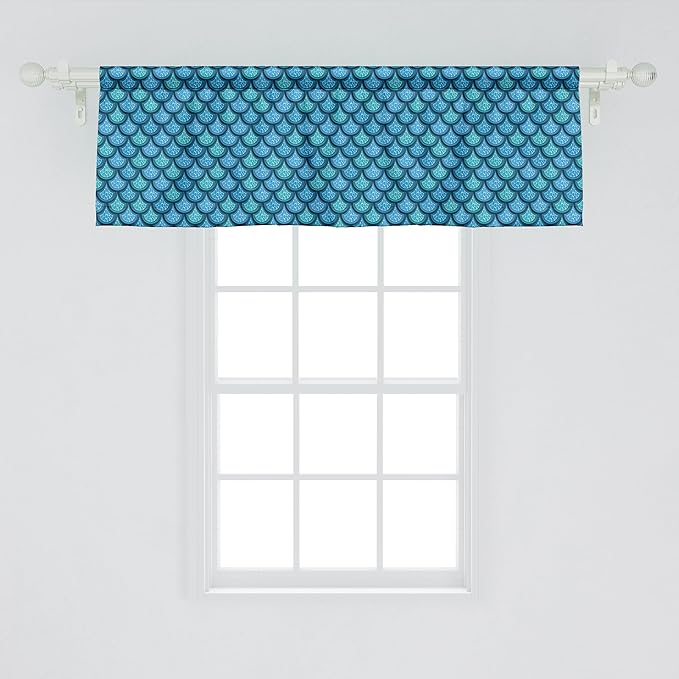 Ambesonne Fish Scale Window Valance, Nautical Design Realistic Graphic Water Drops on Half Circles Print, Curtain Valance for Kitchen Bedroom Decor with Rod Pocket, 42" x 18", Blue and Turquoise
