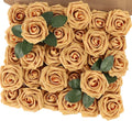 MACTING 30PCS Artificial Flower Roses Real Touch Fake Rose Flowers with Stem Gold Yellow Foam Roses for DIY Wedding Bouquet Table Centerpieces Party Baby Shower Spring Home Mothers Day Decorations