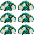 NUPTIO Flower Wedding Centrepieces for Tables - 6 Pcs 9.5in Diameter Teal & White Artificial Flowers Rose Ball for Centerpieces Table - Fake Rose Arrangements for Weddings Birthday Party Decorations