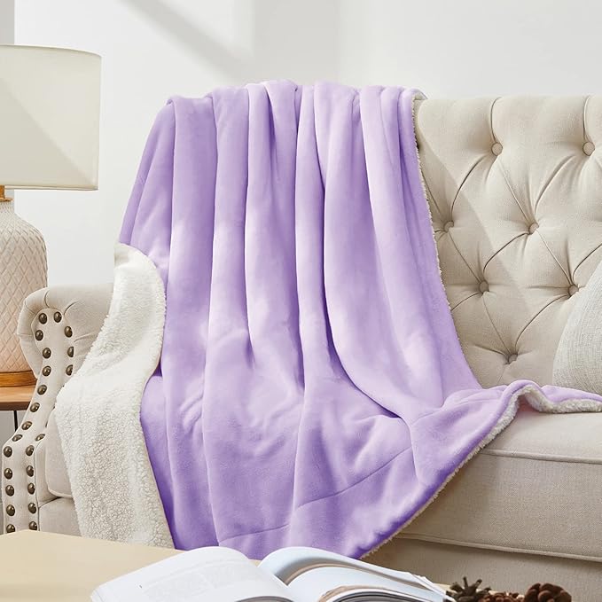 Walensee Sherpa Fleece Blanket (King Size 108”x90” Lavender) Plush Throw Fuzzy Super Soft Reversible Microfiber Flannel Blankets for Couch, Bed, Sofa Ultra Luxurious Warm and Cozy for All Seasons
