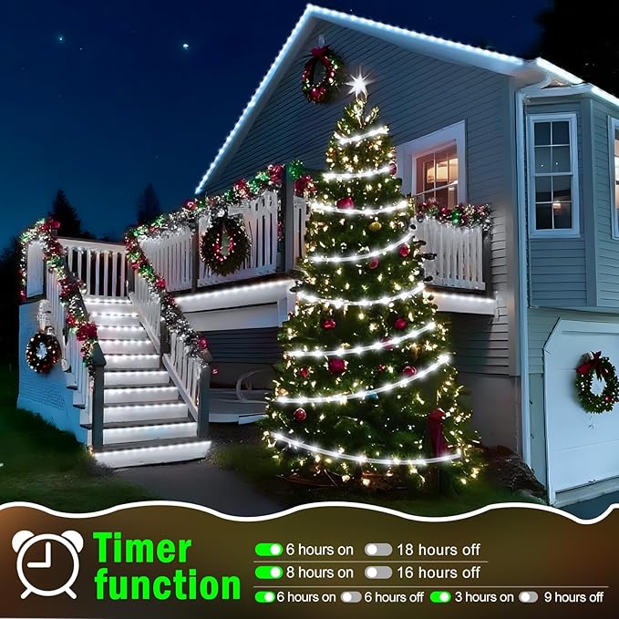 KNONEW 164FT 1000LED Rope Lights for Outside,Outdoor String Lights Waterproof 8 Modes Clear Tube Light for Indoor,Bedroom,Wedding,Garden,Patio,Christmas,Tree,Rv,Holiday Decoration(Cold White)