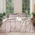 MooMee Bedding Duvet Cover Set 100% Washed Cotton Linen Like Textured Breathable Durable Soft Comfy (Heathered Greyish Pink, Twin 68"x90")