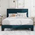 SHA CERLIN Queen Platform Bed Frame with Upholstered Fabric Headboard, Mattress Foundation with Strong Wooden Slats Support, No Box Spring Needed, Blue