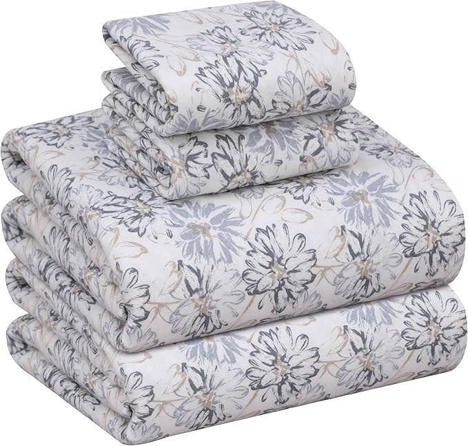 RUVANTI Flannel Sheets Queen Size - 100% Cotton Double Brushed Bed Sheets, Deep Pockets 16 Inches Queen Sheet Set, All Seasons Breathable & Extra Soft - Warm & Cozy, 4 Piece, Pacific