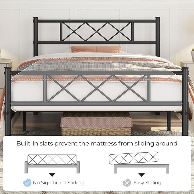 Yaheetech Twin Size Metal Platform Bed Frame with Simple Headboard and Footboard, Mattress Foundation for Under Bed Storage, Steel Slat Support, No Box Spring Needed, Easy Assembly, Black