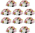 10Pcs Artificial Flower Balls for Centerpieces, Large Round Rose Balls for Parties Valentine's Day Wedding Centerpieces and Home Office Decor (Dusty Pink & White)