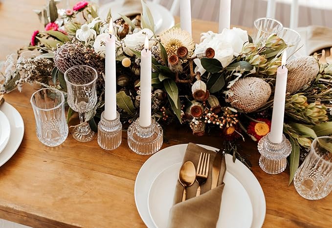 Vixdonos Glass Candlestick Holders Tealight Candle Holders for Table Centerpieces, Wedding Decor and Dinner Party (3 Pcs, Clear)