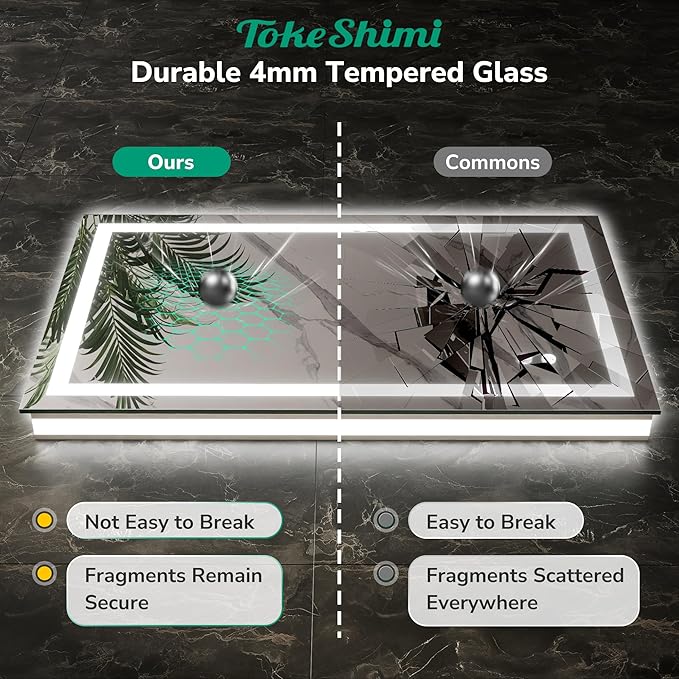 TokeShimi 28x36 LED Mirror for Bathroom,Backlit + Front lit,LED Bathroom Mirror with Lights,Anti-Fog Backlit Mirrror with Tempered Glass,Waterproof,Memory Function,Shatterproof,UL Listed