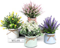 Fake Potted Plants - 4pcs Artificial Plants & Flowers in Macaron Pot Small Faux Plants Indoor Fake Plant Decor, Desk Plant for Home Bathroom Kitchen Shelf Office Decor