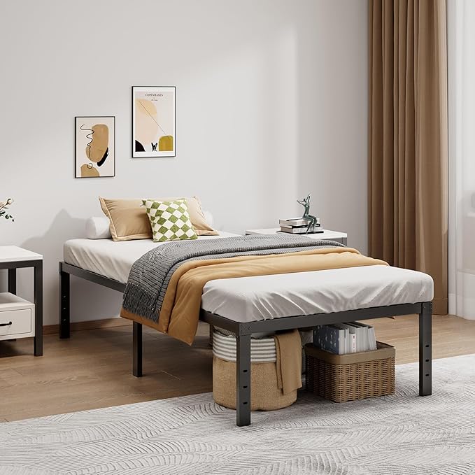 Metal Bed Frame Twin Size - 16 Inch Heavy-Duty Twin Platform Bed Frame No Box Spring Needed, Easy Assembly, Noise-Free, Sturdy Mattress Foundation, Underbed Storage Space