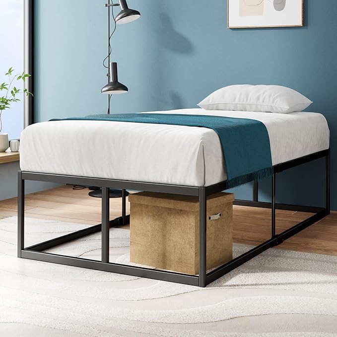 Zinus Joseph 18 Inch Platform Bed Frame, Wood Slat Support, No Box Spring Needed, Eco Friendly WonderBox(TM) Packaging, Easy Assembly, Black, Twin