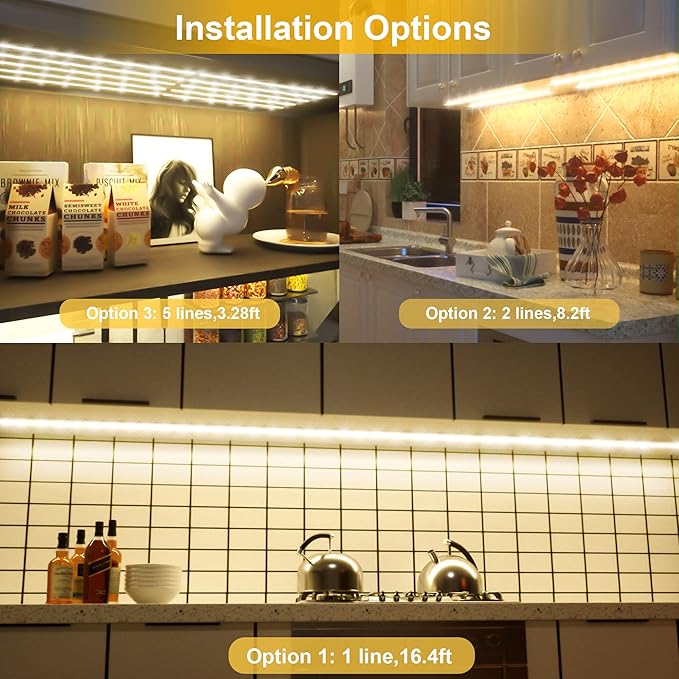 LAFULIT 10 PCS Under Cabinet Lights Kit, Stick on Lights, Flexible Led Strip Lights with Remote and Power Adapter, for Kitchen Cabinet Shelf Desk Counter Corner, 4000K Neutral White, 16.4ft