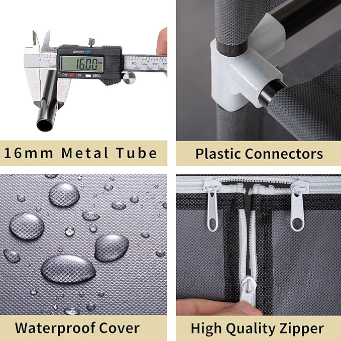 Portable Closet, 51 Inch Wardrobe Closet for Hanging Clothes with 2 Hanging Rods, 8 Storage Organizer Shelves for Bedroom, Durable and Easy to Assemble, Grey