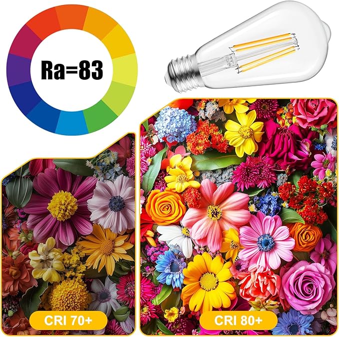 Brightown 4 Pack LED Edison Bulbs, 6W, Equivalent 60W, High Bright 2700K Warm White,750 Lumens, Non-Dimmable, E26 Medium Base ST58 Antique Filament Bulbs with 83+ CRI for Ceiling Fan Bathroom Porch
