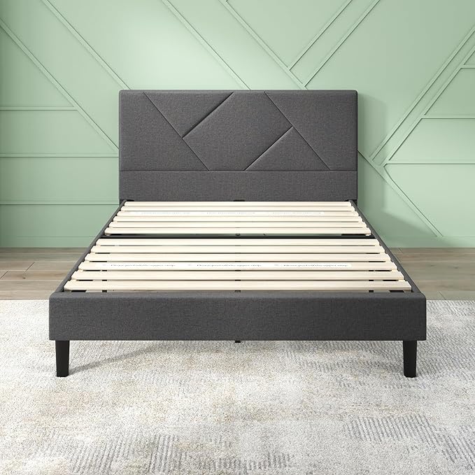 ZINUS Judy Upholstered Platform Bed Frame, Mattress Foundation, Wood Slat Support, No Box Spring Needed, Eco Friendly WonderBox (TM), Easy Assembly, Dark Grey, Full