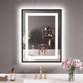 LED Bathroom Mirror,24"x32" Black Frame Led Mirror, Front Light and Backlit, Stepless Dimmable, Anti-Fog, Shatter-Proof, Memory, 3 Colors, Double LED Vanity Mirror