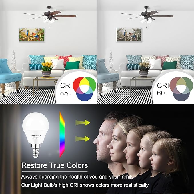 comzler LED Light Bulbs, 60 watt Equivalent 6000K Cool White Daylight A15 Ceiling Fan Bulbs, E12 Base Candelabra Small Light Bulbs, 600lm, Non-Dimmable, Pack of 6
