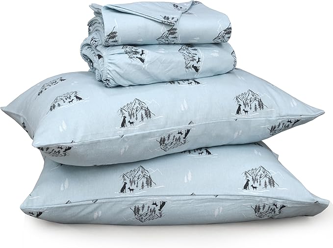 RUVANTI Flannel Sheets Full Size - 100% Cotton Double Brushed Bed Sheets Set, Deep Pockets 16 Inches, All Seasons Breathable & Extra Soft Full Sheets, Warm & Cozy, 4 Piece, Soul Dog