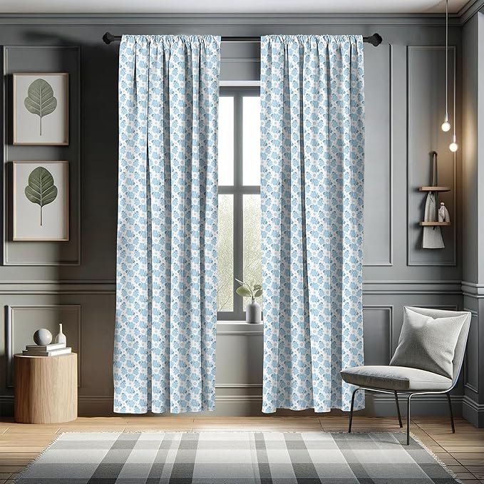 Ambesonne Animal Cartoon 2 Panel Curtain Set, Happy Smiling Pattern with Dots Animal, Lightweight Window Treatment Living Room Bedroom Decor, Pair of - 28" x 63", Pale Blue Sky Blue White