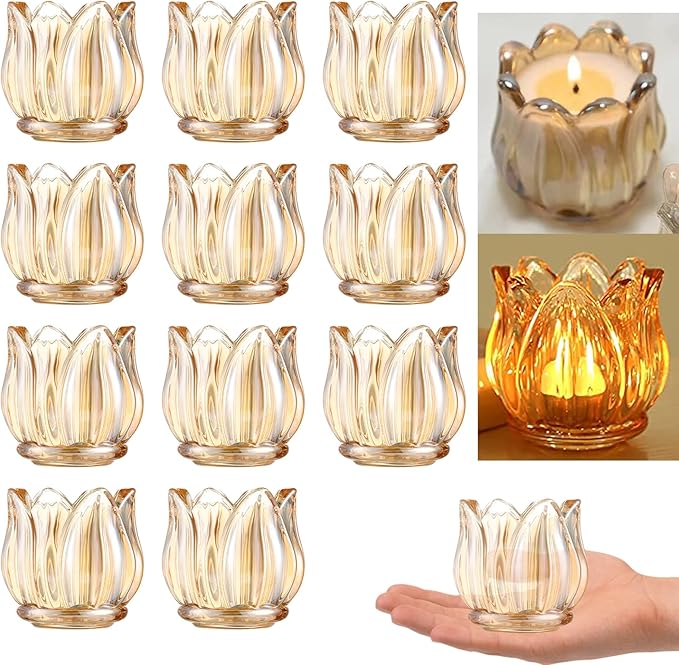 GOLDEAL 24Pcs Gold Votive Candle Holders, Thick Glass Tea Light Candle Holder Bulk, Tealight Candle Jars for Wedding Table Decor, Party Supplies, Bridal Shower Decorations, Centerpieces for Tables