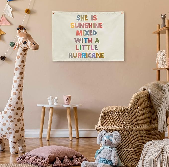 Boho Rectangular Banner Flag Wall Sign Decor Gift for Baby Girl Kids,Nursery Baby Room Above Crib Bedroom Living Room Wall Decor-She Is Sunshine Mixed With-Baby,Shower Birthday Christmas Gift