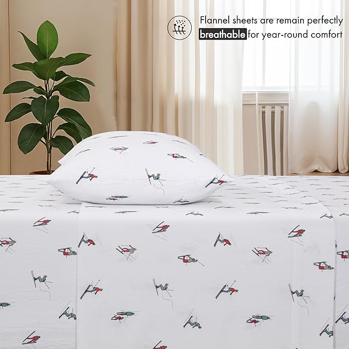 RUVANTI Flannel Sheets California King Size - 100% Cotton Brushed Cal King Bed Sheets Set - Deep Pockets 14 Inches - All Seasons Breathable & Extra Soft - Warm & Cozy, 4 Piece, Flurry Friends
