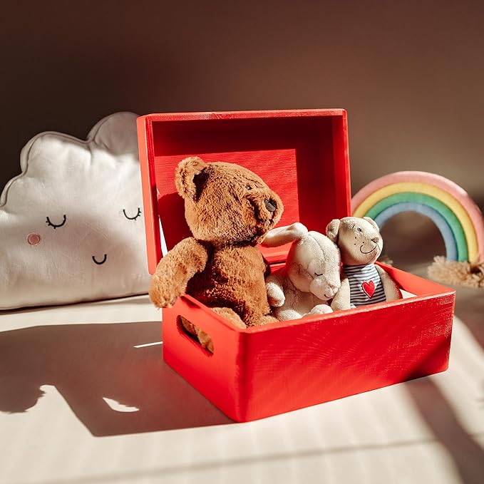 Large Red Wooden Box Storage with Hinged Lid | 11.8 x 7.87 x 5.51 inches (+-0.5) | with Handles | Gift Box for Tool Dog Toy Shoes Clothes Kitchen Storage | Wood Keepsake Chest