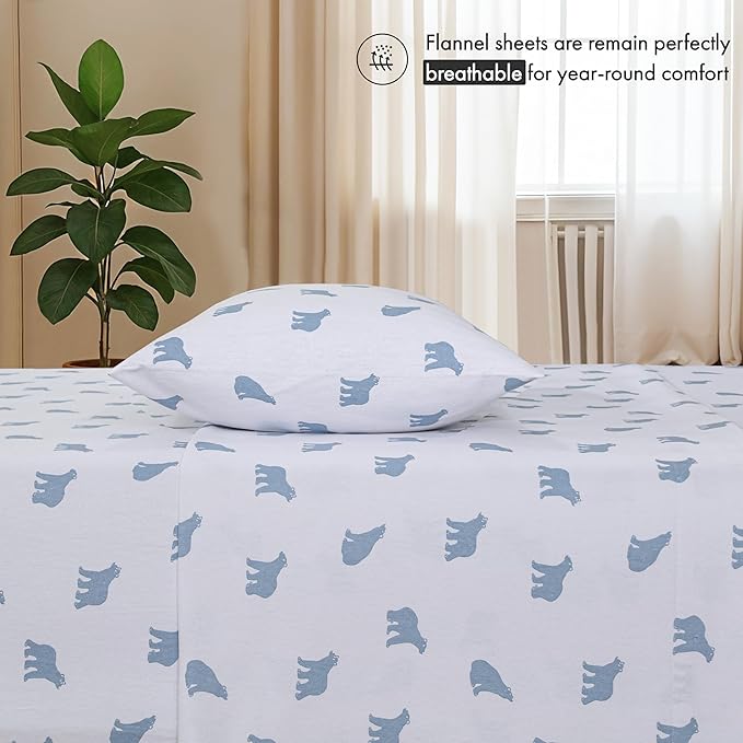 RUVANTI Flannel Sheets King Size - 100% Cotton Brushed King Bed Sheets Set - Deep Pockets 16 Inches - All Seasons Breathable & Extra Soft - Warm & Cozy, 4 Piece, Happy Cubs