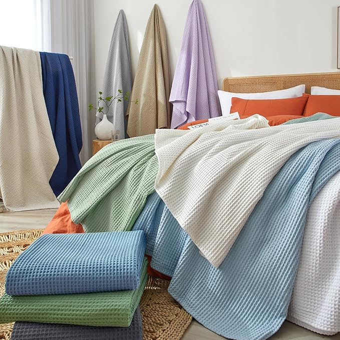 PHF Pre-Washed Cotton Waffle Weave Family Blanket,Oversized King Size 120"x 120"-Snag Proof Lightweight Breathable, 10'x 10' Huge Extra Large Big-Elegant Aesthetic Home Decoration Gift,Pink