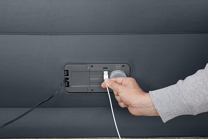 SLEEPLUX King Air Mattress Extra Durable Non-Leak Tough Guard Material 22" Raised Airbed with Built in Pump + USB Charger (80" 72"x22") Grey