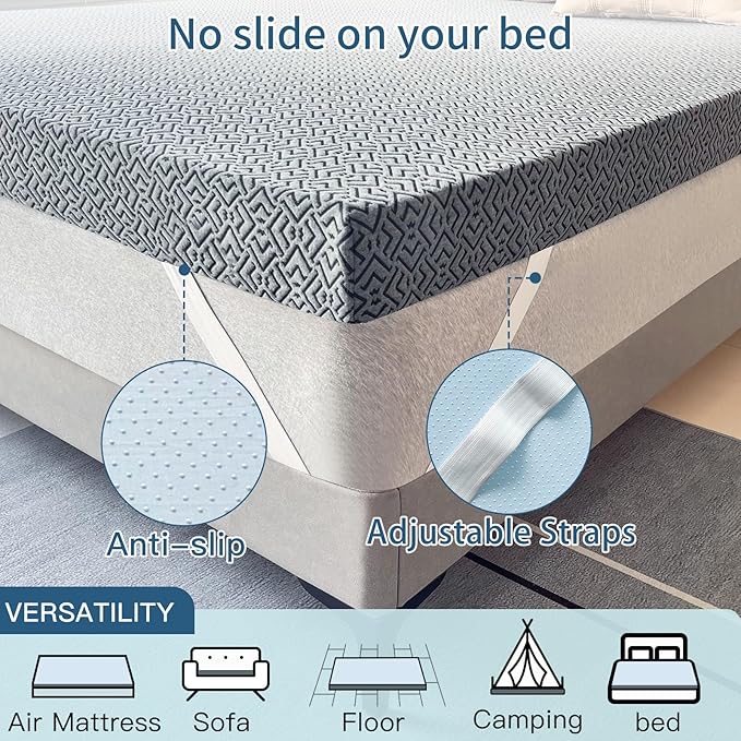 Airensky 4 Inch Memory Foam Mattress Topper, Cooling Gel Infused High Density Cal King (72"x84") Topper with Removable Washable Cover, Bed Topper for Pressure Relief Back Pain, CertiPUR-US Certified