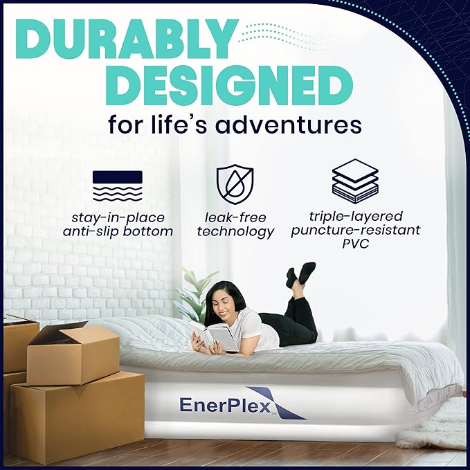 EnerPlex Air Mattress with Built in Pump - Self-Inflating Blow Up Mattress with Neck Support - Inflatable Air Bed for Portable Travel & Home Use