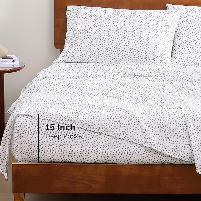 LANE LINEN RV Queen Sheets Set - 100% Organic Cotton Camper Sheet Sets 15" Deep Pocket Fitted - Haze Grey