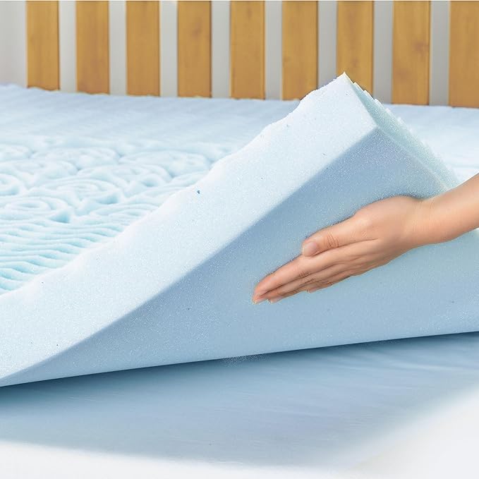 Mellow 3 Inch 5-Zone Memory Foam Mattress Topper, Cooling Gel Infusion, Dorm Essentials, King Blue