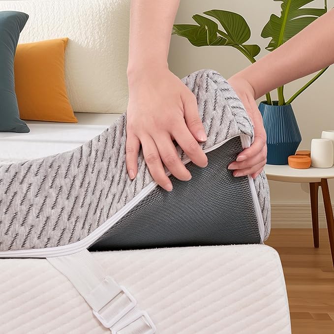 Subrtex Cover for Mattress Topper Full Size 4 Inch (Only Cover) Mattress Topper Protector Bedding Removable Encasement with Zipper Closure