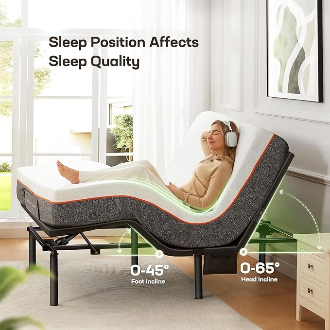 Marsail MS01 Queen Adjustable Bed Frame + 10-inch Gel Memory Foam Mattress, Adjustable Bed Base with Under-Bed Nightlight, Wireless Remote Control Adjustable Bed with 4 Height Options, Queen