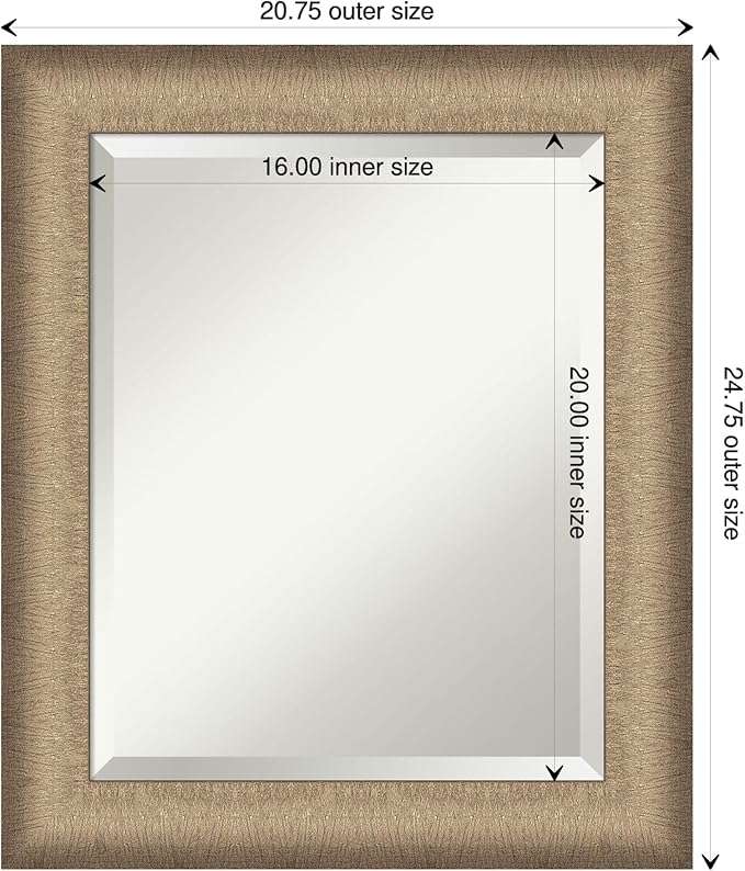 Amanti Art Bronze Bathroom Mirror for Over Sink, 25x21 Elegant Brushed Bronze Rectangle Vanity Mirror, Small Casual Frame, Hangs Horizonally and Vertically, Bathroom Wall Decor, Beveled Edge