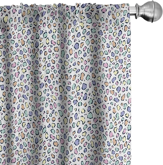 Ambesonne Leopard Print Curtains, Modernized Animal Skin Elements in Pastel Memphis Style Colors Pattern Print, Window Treatments 2 Panel Set for Living Room Bedroom, Pair of - 28" x 84", Grey Black