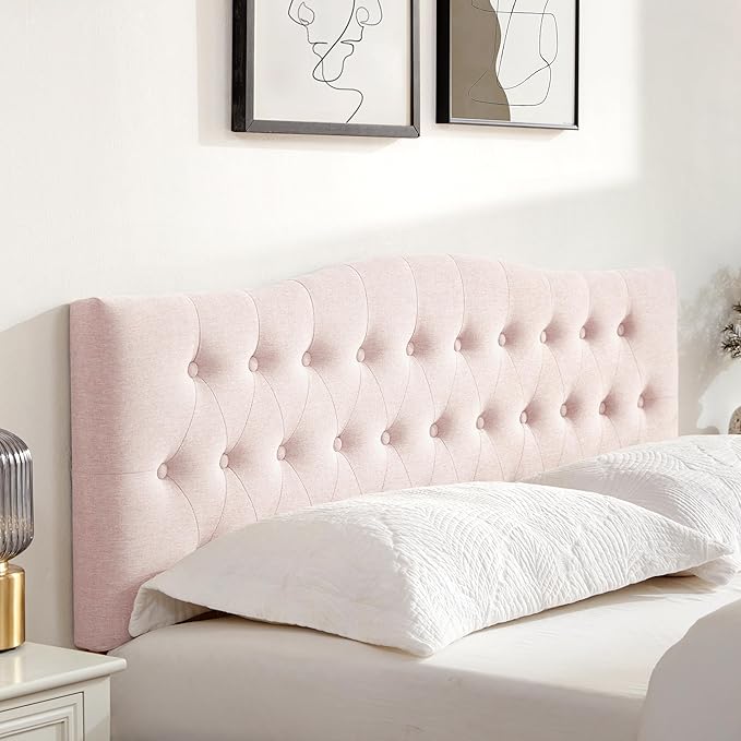 Tufted Upholstered Headboard California King Size, Sturdy and Durable Solid Wood Bed headboard, Fabric Headboard Adjustable Height from 37” to 51”, Button Diamond Design Head Board, Pink