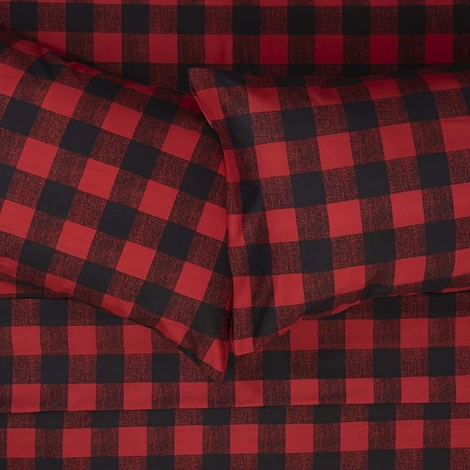 King Size Sheets - Breathable Luxury Bed Sheets with Full Elastic & Secure Corner Straps Built In - 1800 Supreme Collection Extra Soft Deep Pocket Bedding Set, Sheet Set, King, Buffalo Check Burgundy