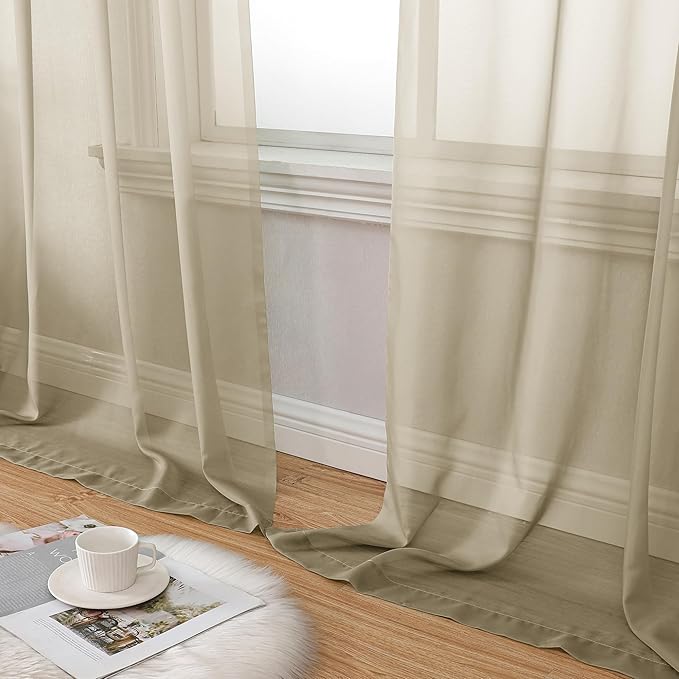Aiyufeng Taupe Sheer Curtains 84 Inches Long 2 Panels Set, Semi Transparent Voile Rod Pocket Sheer Window Drapes for Bedroom Bed Canopy Living Room Dining Wedding Party Backdrop, 40W x 84L inch