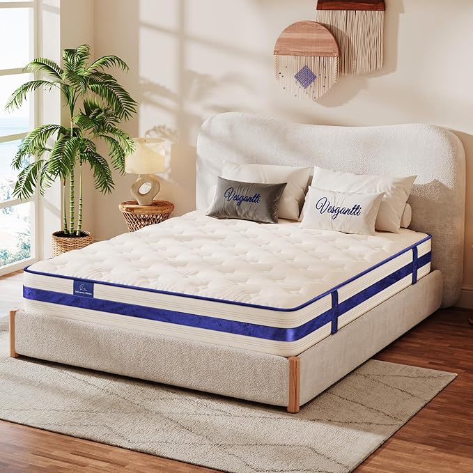 Vesgantti Full Size Mattress, 10 Inch Innerspring Hybrid Mattress in a Box with Memory Foam, Durable Support & Pressure Relief, Medium Firm Feel