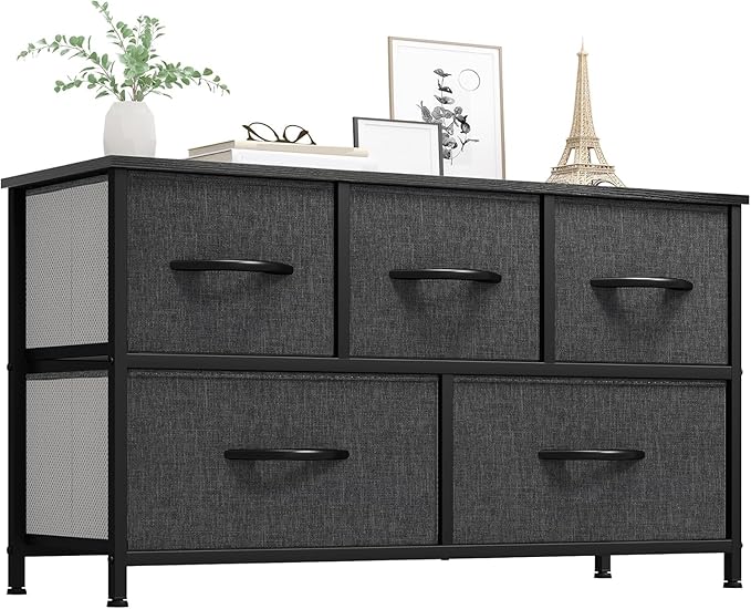 YITAHOME Dresser with 5 Drawers - Fabric Dresser, Organizer Unit for Bedroom, Living Room, Closets - Sturdy Steel Frame, Easy Pull Fabric Bins & Wooden Top