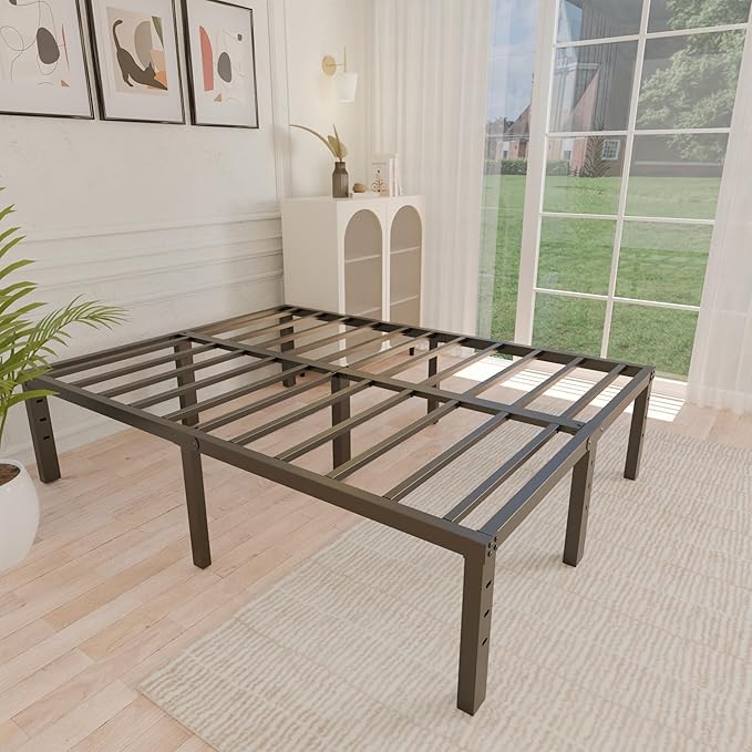 ALDRICH Metal Bed Frame Queen Size - 16 Inch Tall Black Basic Steel Slats Platform, Easy Assembly Heavy Duty Noise Free Bedframes, No Box Spring Needed