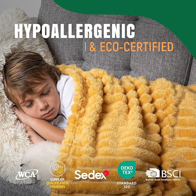 GO Premium Ultra Soft Twin Blanket for Couch - Yellow Fleece Blanket for Living Room, Bedroom, Home Decor - Small Couch Blanket for Men, Women (60x80 Inches)