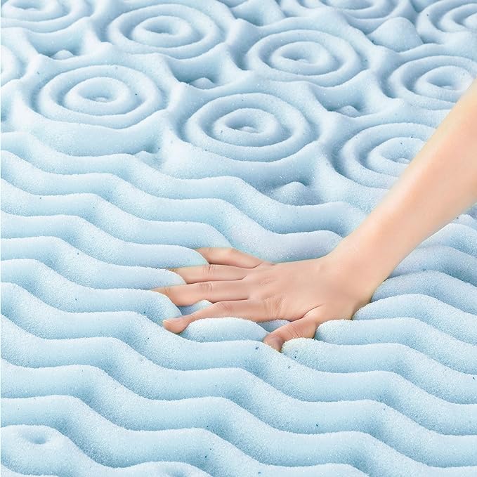 Mellow 4 Inch 5-Zone Memory Foam Mattress Topper, Cooling Gel Infusion, Dorm Essentials, Short Queen Blue