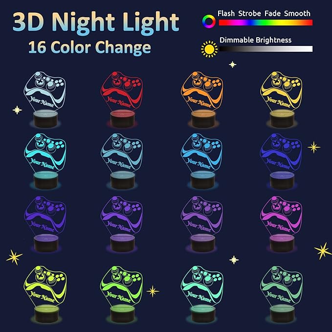 Attivolife Personalized 3D Game Theme Night Light, Table Desk Lamp Engraved Name Letter, Multicolor Custom LED Best Home Decor Birthday Christmas Gifts Toys for Boys Girls Kids