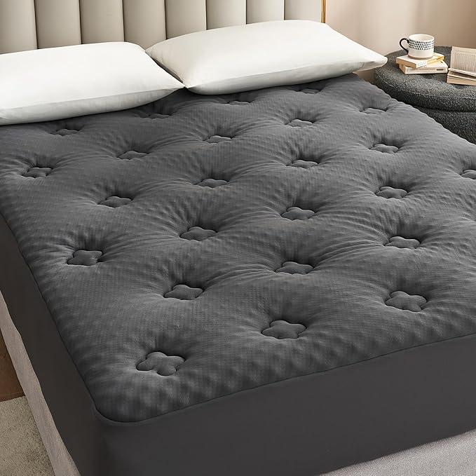 Hansleep Queen Mattress Topper Viscose Derived from Bamboo, Memory Foam Pillow Top Mattress Topper Queen with Deep Pocket, Breathable Mattress Pad for Back Pain Relief, 60" x80", Charcoal Grey